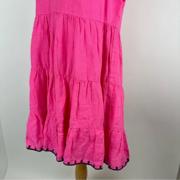 Navy Bleu Eloise Pink Embroidered Linen Flutter Sleeve Dress Size Large - Picture 10 of 14